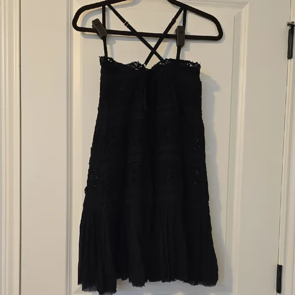 Free People One Adella Slip Dress Black Lace Mini XS Boho Festival Ruffle Hem - Picture 7 of 15